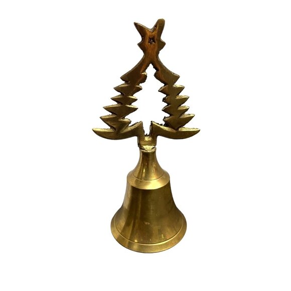 Vtg Solid Brass Christmas Tree Bell Made in India 5" Tall - Picture 3 of 5